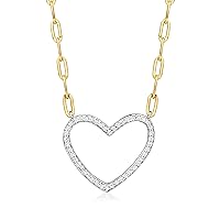 Ross-Simons 0.30 ct. t.w. Diamond Heart Paper Clip Link Necklace in 2-Tone Sterling Silver. 16 inches
