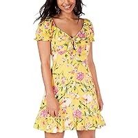 Womens Floral Print Ruffled Shift Dress Yellow 11