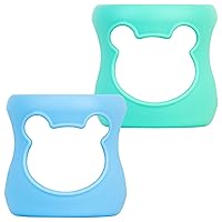 100% Silicone Baby Bottle Sleeves for Philips Avent Natural Glass Baby Bottles, Premium Food Grade Silicone Bottle Cover, Cute Bear Design, 4oz, Pack of 2 (Blue/Turquoise)