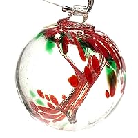 Clear with Red Trees and Green Viens Handblown Glass Witching Ball 5
