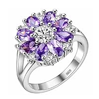 Uloveido Silver Purple Pink CZ Flowers Big Statement Rings Women Glitzy Jewelry J676