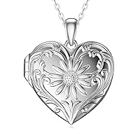 SOULMEET Sunflower/Rose White Locket Necklace That Holds Pictures Photo Personalized Sterling Silver/Real White Gold Locket With Solid Gold Chain Gift
