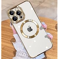 JUESHITUO Magnetic Metallic Glossy Clear for iPhone 14 Pro Case with Full Camera Cover Protection [No.1 Strong N52 Magnets] [Military Grade Drop Protection] for Women Girls Phone Case (6.1