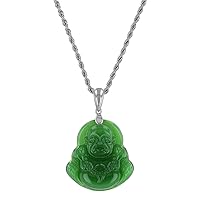Real Laughing Buddha Green Jade Pendant Necklace Rope Chain Genuine Certified Grade A Jadeite Jade Hand Crafted, Jade Neckalce, 14k Gold over Laughing Jade Buddha necklace, Jade Medallion