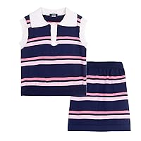 LittleSpring Girls Knit Striped Sleeveless Tank Top and Skirt Set