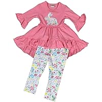 Little Girl Kids Long Sleeves Rabbit Floral Flower Hi Lo Dress Pants Set 2T-8