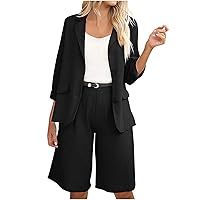 Women's Office Work Outfits 2 Piece Set Blazer Cardigan and Bermuda Shorts Matching Suit Dressy Casual Two Piece