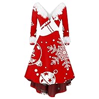 Dresses for Women Party Plush High and Low Deep V Off Shoulder Big Swing Dress Christmas Dresses for 2023 Trendy, S-5X