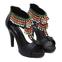 Women and Ladies Beading Embroidery Platform Summer High Heel Sandal Shoe