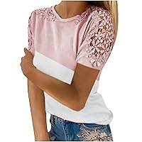 Tshirts Shirts for Women Trendy Lace Crochet Tops Summer Short Sleeve Tunic Shirts Casual Loose Dressy Blouses