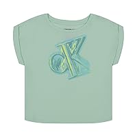 Calvin Klein Girls' Short Sleeve Logo T-Shirt, Comfortable Fit Cotton Tee with Tagless Interior