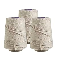 Butchers Cooking Twine, Made of Heavy-Weight Natural Cotton, Perfect for Meat Trussing and Food Prep, 500 ft Cone, Pack of 3