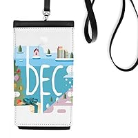 December Month Season Illustration Phone Wallet Purse Hanging Mobile Pouch Black Pocket