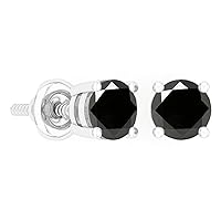 Dazzlingrock Collection 1.45 Carat (ctw) Round Black Diamond Ladies Solitaire Stud Earrings 1 1/2 CT, Sterling Silver