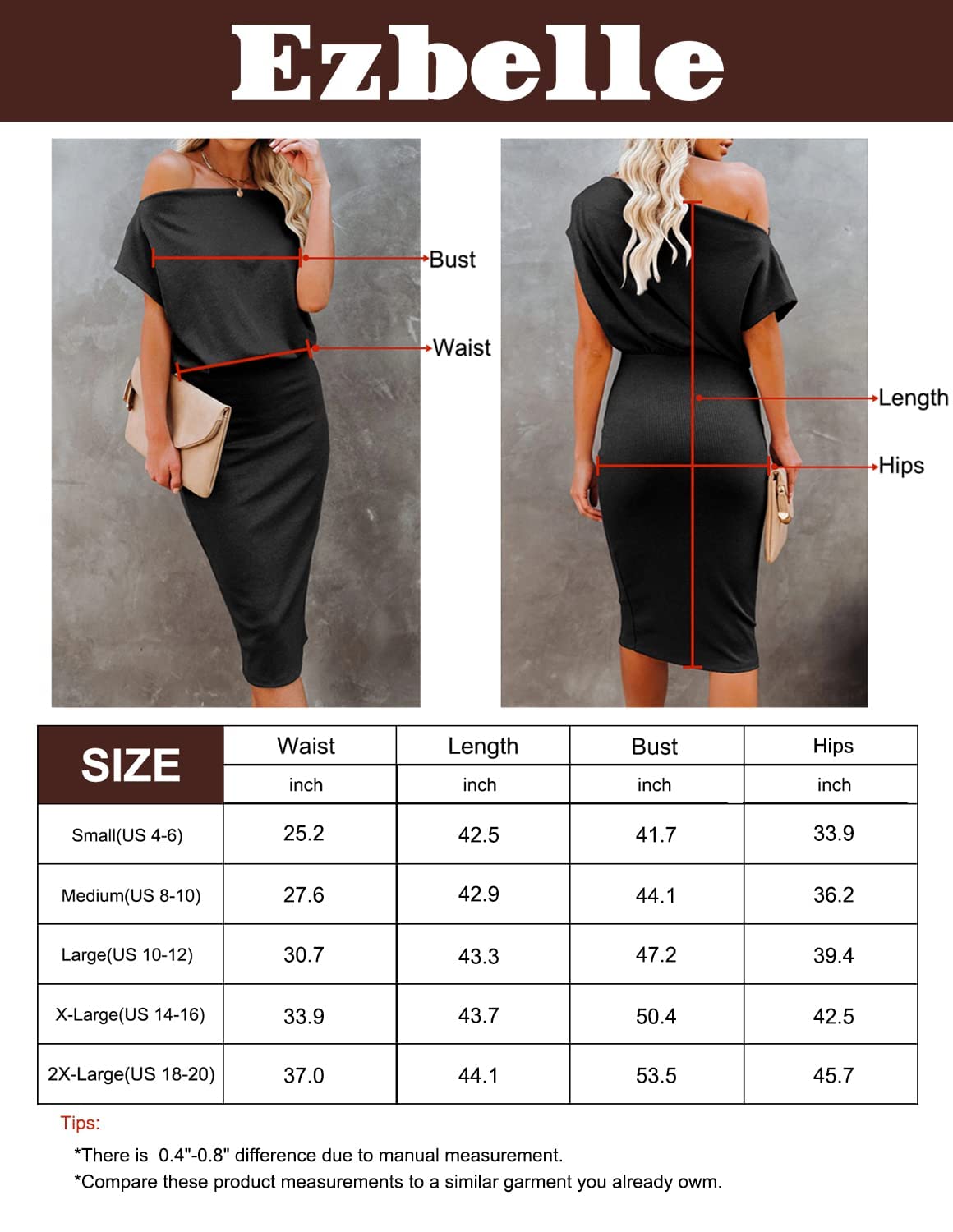 Ezbelle Women's 2023 Summer Dress Off The Shoulder Short Sleeve Ribbed Casual Party Bodycon Midi Dresses
