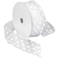 Morex Ribbon Wired Sheer Dots Fabric Ribbon, 2-Inch by 50-Yard Spool, White, (92116/50-601)