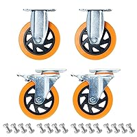 5 Inches Heavy Duty Polyurethane Caster Wheels Anti-Skid Swivel Casters Wheels with 360 Degree for Set of 4 (2PCS Locking Swivel Casters 2PCS Fixed Caster Wheels)