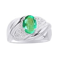 Diamond & Emerald Ring Set In Sterling Silver - Color Stone Birthstone Ring