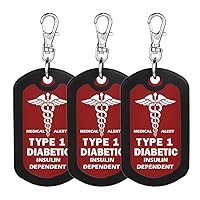 Insulin Dependent Type 1 Diabetic Tag 3pcs Medical Alert Zipper Pull Bag Tag (Red)-3X
