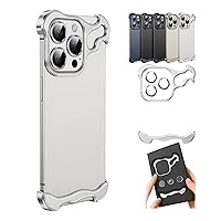 Special-Shaped Metal Corner Pad Anti-Fall Phone Case Suitable for iPhone 15 14 13 Pro Max, Lens Film Naked Frameless Slim Thin Bare Metal Feel (Silver,15plus)