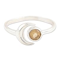 NOVICA Artisan Handmade Citrine Wrap Ring .925 Sterling Silver with Faceted Stone Single India Gemstone Birthstone Sun Moon 'Warm Celestial Beauty'