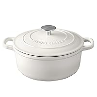 Enameled Cast Iron Covered Dutch Oven with Dual Handle, Dutch Ovens with Lid for Bread Baking, Safe to 500 degrees, 3.5 Quart, White
