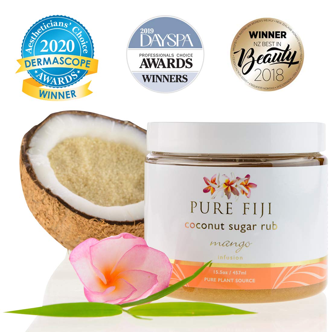 Pure Fiji Coconut Sugar Rub - Coconut Body Scrub Natural Origin for Smooths and Softens Skin - Organic Exfoliating Sugar Scrub for Body, Mango, 15.5 oz