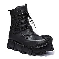 Men's Genuine Leather Motorcycle & Combat Boots Western Work Boot Punk Skull Ankle Boots for Men