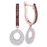 10kt Rose Gold Womens Round Red Color Enhanced Diamond Circle Dangle Hoop Earrings 3/8 Cttw