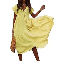 Summer Dresses for Women 2023,Plus Size Casual Cute Babydoll Dress,Tiered Ruffle Flowy Boho Beach Sundress