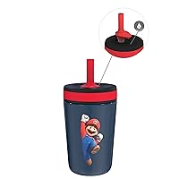 Zak Designs The Super Mario Bros. Movie Kelso Toddler Cups For Travel or At Home, 12oz Vacuum Insulated Stainless Steel Sippy Cup With Leak-Proof Design is Perfect For Kids (Mario)