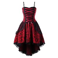 Womne Vintage Lace High Grade Cami Bandage High Low Dress Party Lace Up Homecoming Dresses Sexy Cocktail Party Dress