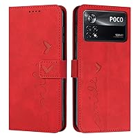 IVY Poco X4 Pro 5G Case Wallet, [Smile Love][Kickstand Flip][Lanyard Shoulder Strap][PU Leather] - Wallet Case for Poco X4 Pro 5G Devices - Red