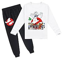 Ghostbuster Long Sleeve Pullover Shirt Fall Crew Neck Lightweght Tee Tops and Jogger Pants Set for Kid Boy
