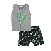 Toddler Infant Kids Boy's Cactus Print Sleeveless O Neck Casual Tank Tops+Cactus Shorts 2PCS Outfits Set Girl
