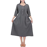 Women's Casual Loose Clothing Spring/Fall Cotton Linen Long Dresses with Pockets