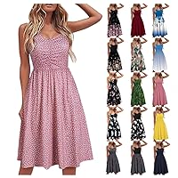 Casual Dresses for Women Sleeveless Cotton Summer Beach Dress A Line Spaghetti Strap Sundresses with Pockets Midi Dress