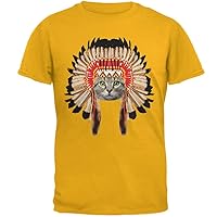 Thanksgiving Funny Cat Native American Gold Adult T-Shirt - 3X-Large