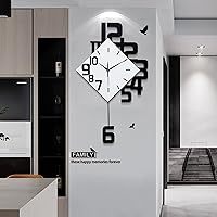 Modern Large Wall Clocks for Living Room Decor Big Silent Pendulum Wall Clock Battery Operated for Office Kitchen Bedroom Home Decoration Wooden 30 Inch Giant White Wall Watch Clock Non-Ticking