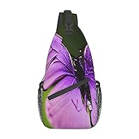 Purple Butterfly Print Cross Chest Bag Sling Backpack Crossbody Shoulder Bag Travel Hiking Daypack Unisex