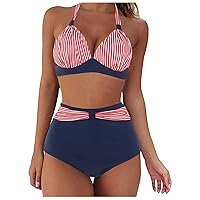 Strapless Bathing Suit Top for Women Plus Size Girls Swim Skirt with Shorts Retro Printing Piece Ruched Two P