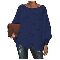 Sweaters for Women 2023 Trendy Fashion Round Neck Top Hollow Crochet Loose Solid Color Long Sleeve Ruffle Knit Sweater