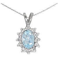 10k White Gold Oval Aquamarine And Diamond Pendant (chain NOT included)