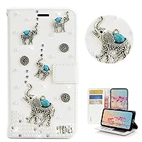 STENES Bling Wallet Phone Case Compatible with Samsung Galaxy S24 5G - Stylish - 3D Handmade Retro Elephant Glitter Wallet Leather Cover with Neck Strap Lanyard & Screen Protector - White