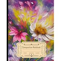 Composition Notebook College Ruled: Cleome Flower on Canvas Texture, Ultradetailed Whimsical Art by Leanne Christie, Size 8.5x11 Inches, 120 Pages