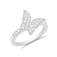 Sterling Silver Cz Butterfly Ring (Size 4-9)