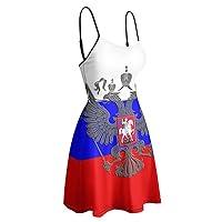 Russian Eagle Emblem Flag Women's Casual Sling Dresses Adjustable Strap Tank Dress For Beach/Party/Evening M