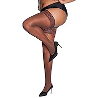 HONENNA Plus Size Thigh High Stockings, Semi Sheer Stay Up Lingerie Lace Top Pantyhose for Women, 1-2 Pairs