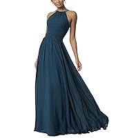 Halter Bridesmaid Dresses Long Chiffon Prom Formal Wedding Party Gowns