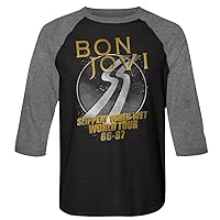 Bon Jovi Raglan Shirt Slippery When Wet World Tour Black/Grey Tee